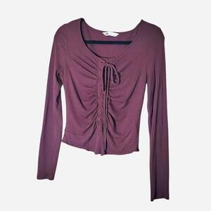 Y2k vneck 90s style ribbed burgandy long sleeve